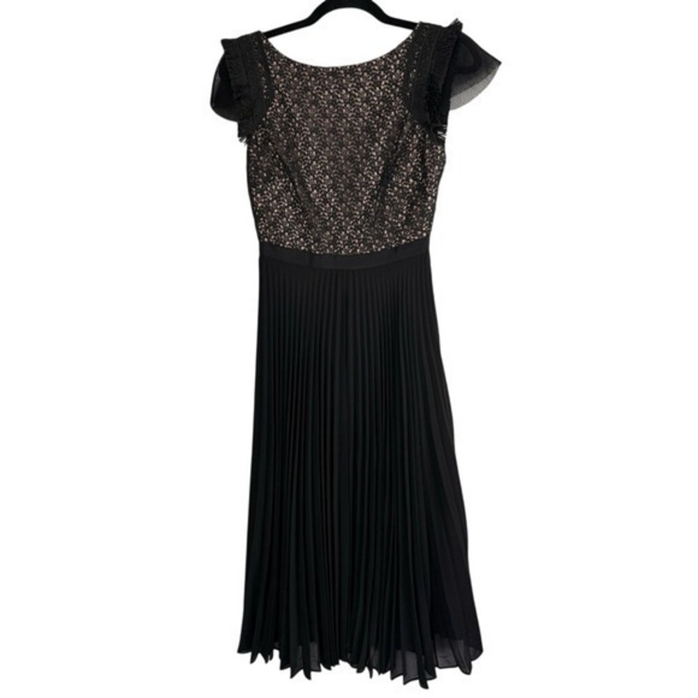 Saloni London Black Lace Fringe Pleated Cocktail Dress 2 Goth Glam Party